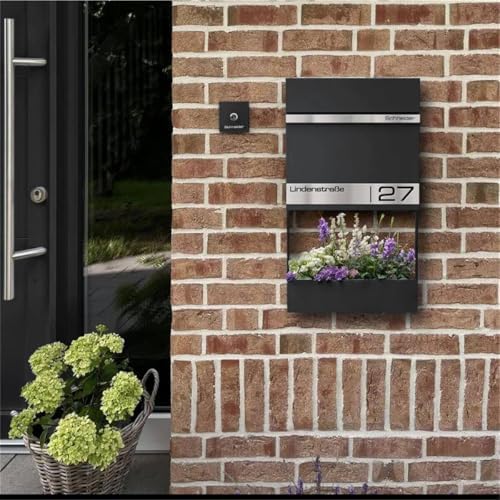 Metzler Briefkasten Anthrazit mit Zeitungsfach - personalisierter Wandbriefkasten aus massivem Stahl | Modell Stencil 2