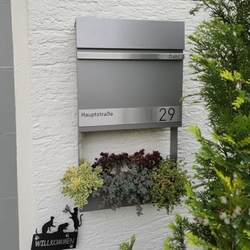 Metzler Briefkasten Anthrazit mit Zeitungsfach - personalisierter Wandbriefkasten aus massivem Stahl | Modell Stencil 2