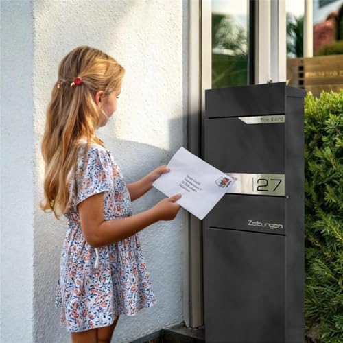Metzler Standbriefkasten anthrazit RAL 7016 - Wetterfest mit Namensschild & Zeitungsfach | Perfekt für jeden Außenbereic