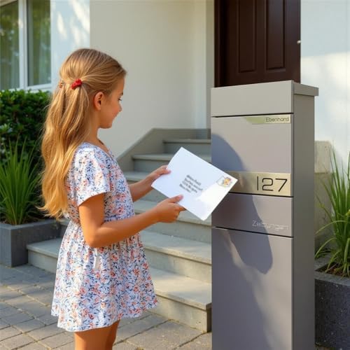 Metzler Standbriefkasten anthrazit RAL 7016 - Wetterfest mit Namensschild & Zeitungsfach | Perfekt für jeden Außenbereic