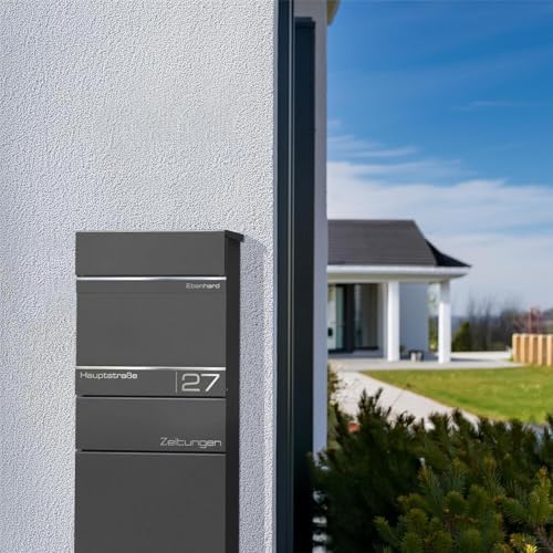 Metzler Standbriefkasten anthrazit RAL 7016 - Wetterfest mit Namensschild & Zeitungsfach | Perfekt für jeden Außenbereic