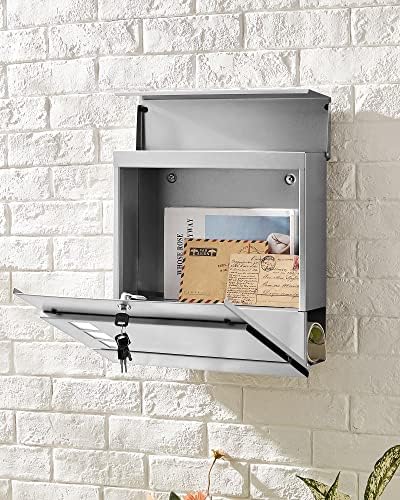SONGMICS XXL Briefkasten mit Zeitungsfach – moderner, abschließbarer Postkasten für Ihren Vorgarten, anthrazit, einfache