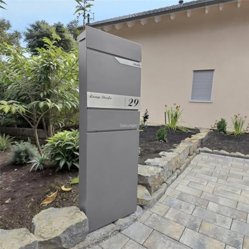 Metzler Standbriefkasten anthrazit RAL 7016 - Wetterfest mit Namensschild & Zeitungsfach | Perfekt für jeden Außenbereic