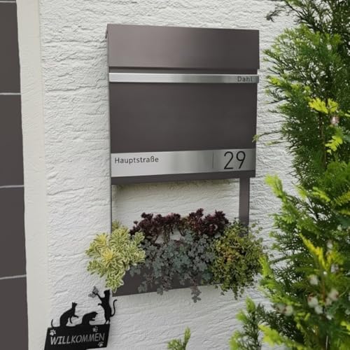Metzler Briefkasten Anthrazit mit Zeitungsfach - personalisierter Wandbriefkasten aus massivem Stahl | Modell Stencil 2