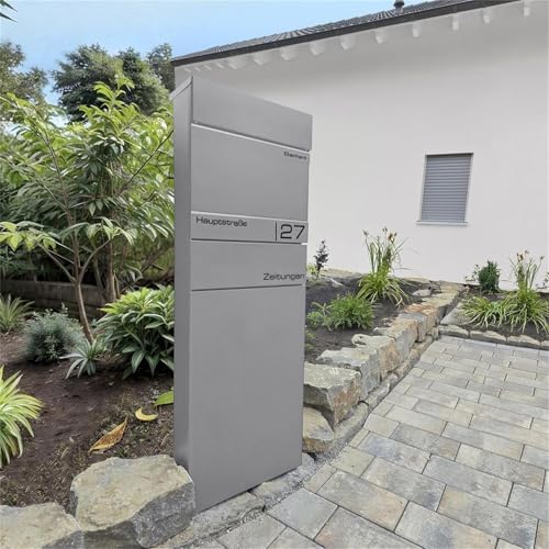 Metzler Standbriefkasten anthrazit RAL 7016 - Wetterfest mit Namensschild & Zeitungsfach | Perfekt für jeden Außenbereic