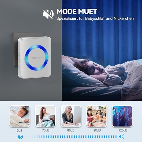 TECKNET Funkklingel Set – Wasserdichte Türklingel für Außen, 400m Reichweite, 60 Melodien und LED-Blitz