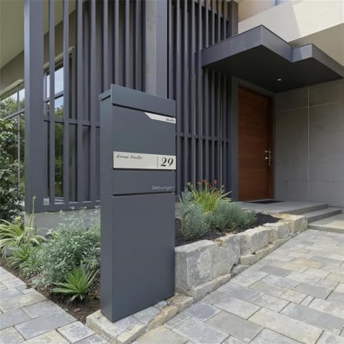 Metzler Standbriefkasten anthrazit RAL 7016 - Wetterfest mit Namensschild & Zeitungsfach | Perfekt für jeden Außenbereic