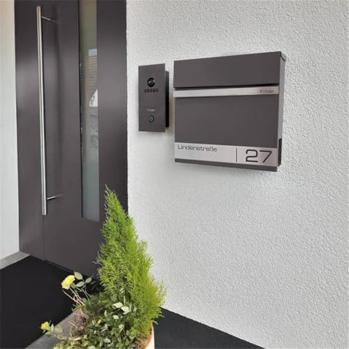 Metzler Briefkasten Anthrazit mit Zeitungsfach - personalisierter Wandbriefkasten aus massivem Stahl | Modell Stencil 2