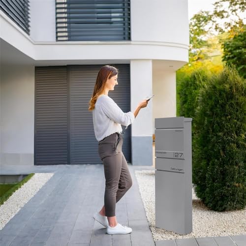 Metzler Standbriefkasten anthrazit RAL 7016 - Wetterfest mit Namensschild & Zeitungsfach | Perfekt für jeden Außenbereic