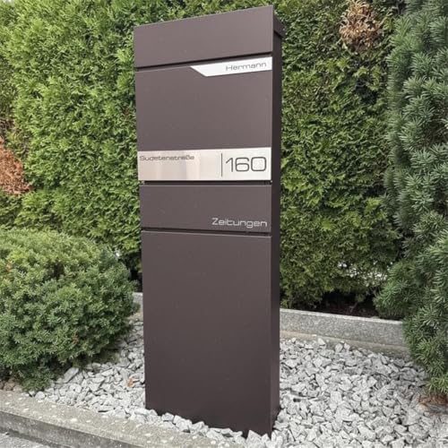 Metzler Standbriefkasten anthrazit RAL 7016 - Wetterfest mit Namensschild & Zeitungsfach | Perfekt für jeden Außenbereic