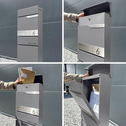 Metzler Standbriefkasten anthrazit RAL 7016 - Wetterfest mit Namensschild & Zeitungsfach | Perfekt für jeden Außenbereic