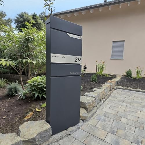 Metzler Standbriefkasten anthrazit RAL 7016 - Wetterfest mit Namensschild & Zeitungsfach | Perfekt für jeden Außenbereic