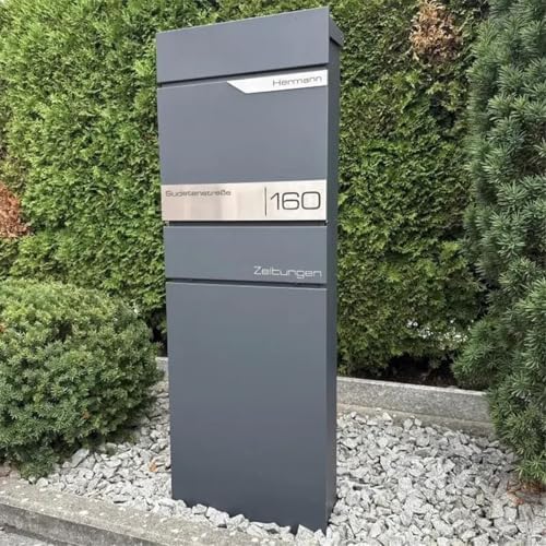 Metzler Standbriefkasten anthrazit RAL 7016 - Wetterfest mit Namensschild & Zeitungsfach | Perfekt für jeden Außenbereic