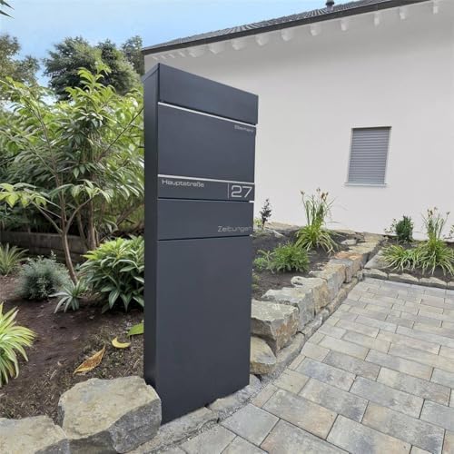 Metzler Standbriefkasten anthrazit RAL 7016 - Wetterfest mit Namensschild & Zeitungsfach | Perfekt für jeden Außenbereic