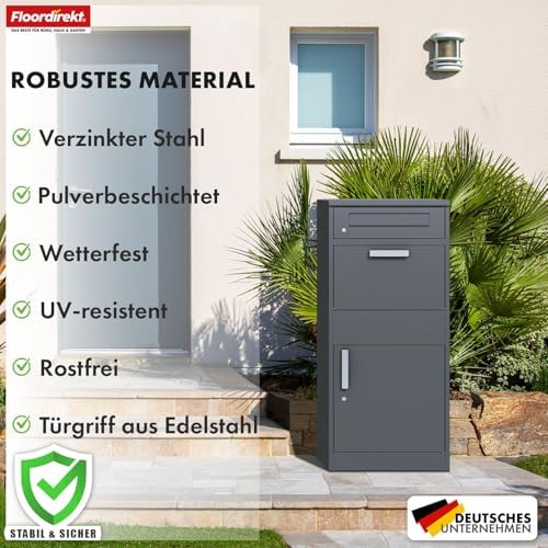 Floordirekt Paketbriefkasten XXL rostfrei und modern mit Zylinderschloss - perfekte Postlösung für Ihr Zuhause