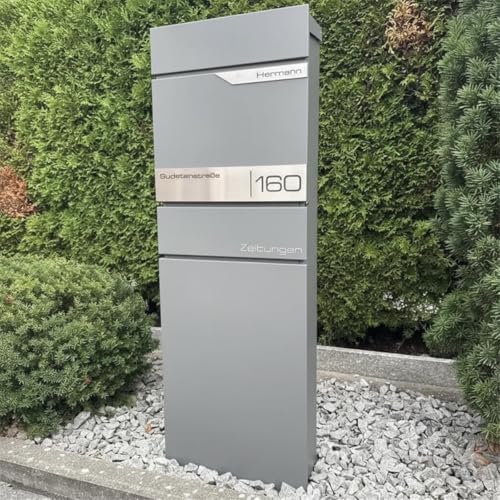 Metzler Standbriefkasten anthrazit RAL 7016 - Wetterfest mit Namensschild & Zeitungsfach | Perfekt für jeden Außenbereic