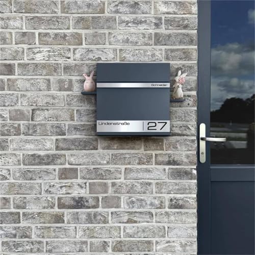 Metzler Briefkasten Anthrazit mit Zeitungsfach - personalisierter Wandbriefkasten aus massivem Stahl | Modell Stencil 2