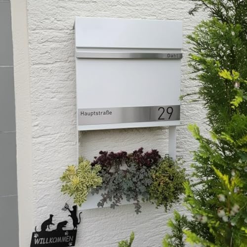 Metzler Briefkasten Anthrazit mit Zeitungsfach - personalisierter Wandbriefkasten aus massivem Stahl | Modell Stencil 2