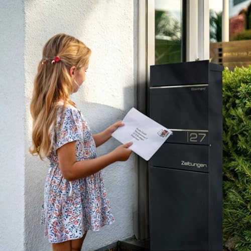 Metzler Standbriefkasten anthrazit RAL 7016 - Wetterfest mit Namensschild & Zeitungsfach | Perfekt für jeden Außenbereic