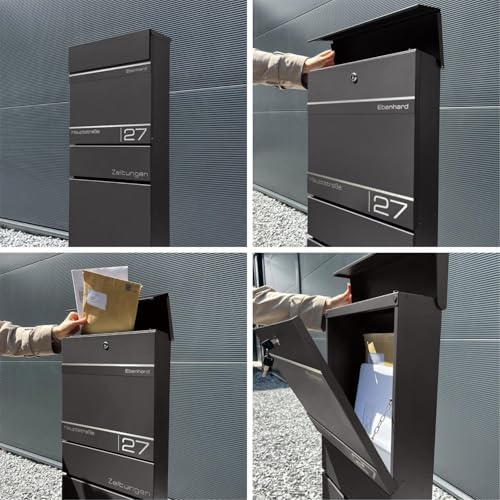 Metzler Standbriefkasten anthrazit RAL 7016 - Wetterfest mit Namensschild & Zeitungsfach | Perfekt für jeden Außenbereic