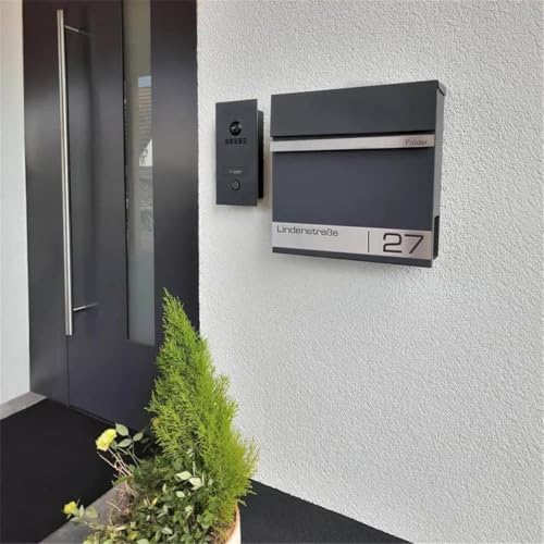 Metzler Briefkasten Anthrazit mit Zeitungsfach - personalisierter Wandbriefkasten aus massivem Stahl | Modell Stencil 2