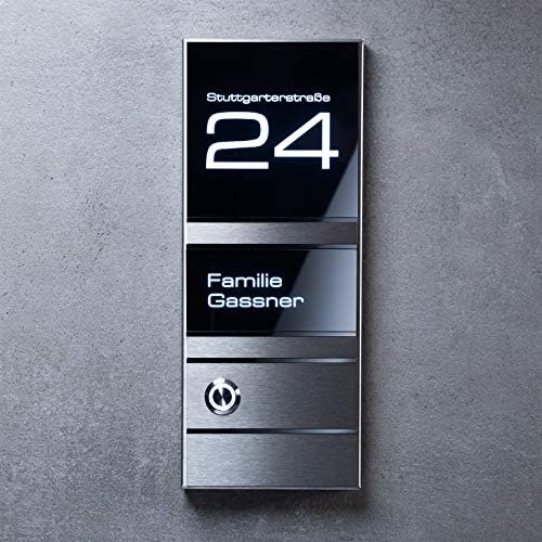 Metzler Design Edelstahl Türklingel mit LED-Beleuchtung – Austauschbares Namensschild für individuelle Beschriftung – Mo