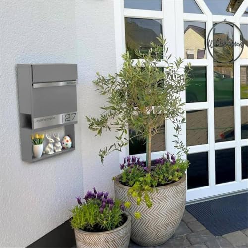 Metzler Briefkasten Anthrazit mit Zeitungsfach - personalisierter Wandbriefkasten aus massivem Stahl | Modell Stencil 2