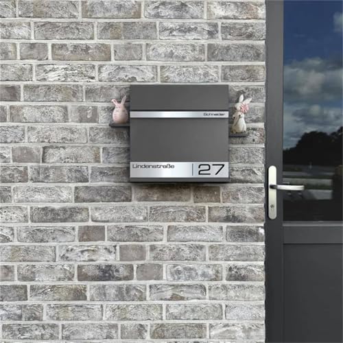 Metzler Briefkasten Anthrazit mit Zeitungsfach - personalisierter Wandbriefkasten aus massivem Stahl | Modell Stencil 2