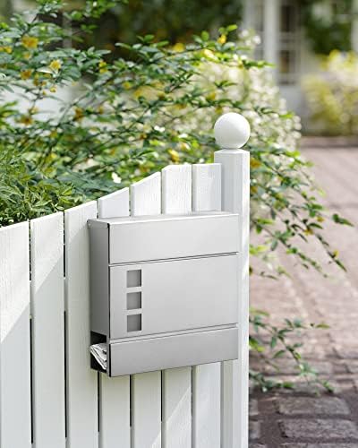 SONGMICS XXL Briefkasten mit Zeitungsfach – moderner, abschließbarer Postkasten für Ihren Vorgarten, anthrazit, einfache