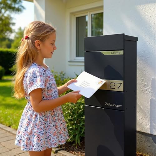 Metzler Standbriefkasten anthrazit RAL 7016 - Wetterfest mit Namensschild & Zeitungsfach | Perfekt für jeden Außenbereic