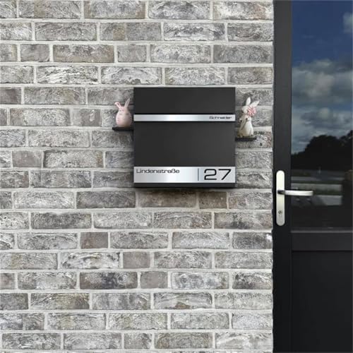 Metzler Briefkasten Anthrazit mit Zeitungsfach - personalisierter Wandbriefkasten aus massivem Stahl | Modell Stencil 2