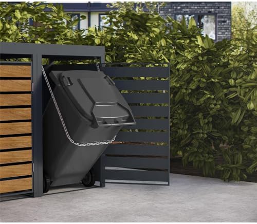 Metzler Mülltonnenbox 2er 240L Anthrazit & Holzoptik mit Pflanzdach für Garten – Rostfrei & abschließbar!