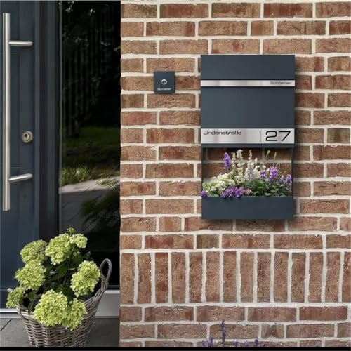 Metzler Briefkasten Anthrazit mit Zeitungsfach - personalisierter Wandbriefkasten aus massivem Stahl | Modell Stencil 2