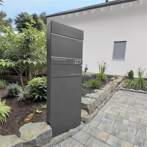 Metzler Standbriefkasten anthrazit RAL 7016 - Wetterfest mit Namensschild & Zeitungsfach | Perfekt für jeden Außenbereic