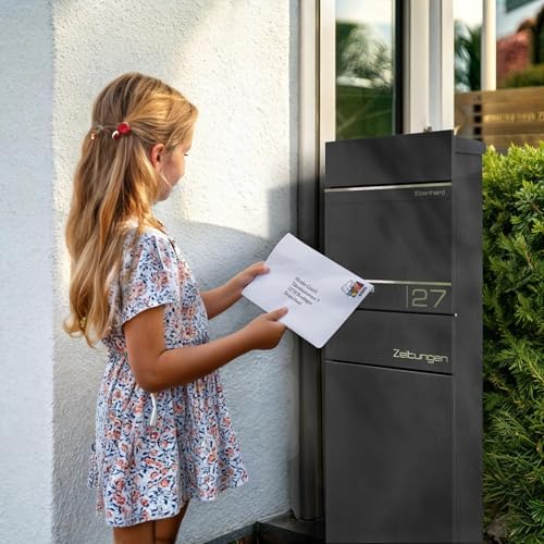 Metzler Standbriefkasten anthrazit RAL 7016 - Wetterfest mit Namensschild & Zeitungsfach | Perfekt für jeden Außenbereic