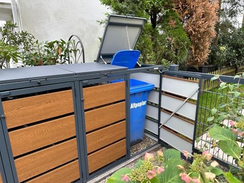 Mülltonnenbox 4er für 120 Liter | Golden Oak | Wetterfeste Mülltonnenverkleidung für den Garten