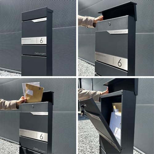 Metzler Standbriefkasten anthrazit RAL 7016 - Wetterfest mit Namensschild & Zeitungsfach | Perfekt für jeden Außenbereic