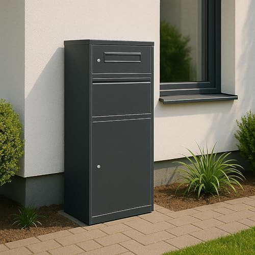 Sillar Paketbriefkasten anthrazit mit Schlüssel – Wetterfester Standbriefkasten für große Post und Pakete draußen (112,3